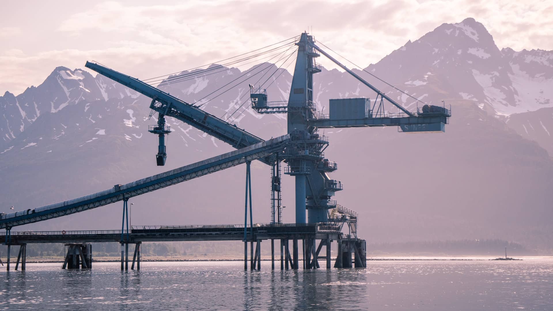 Grue de chantier dans le fjord de Kenai, en Alaska